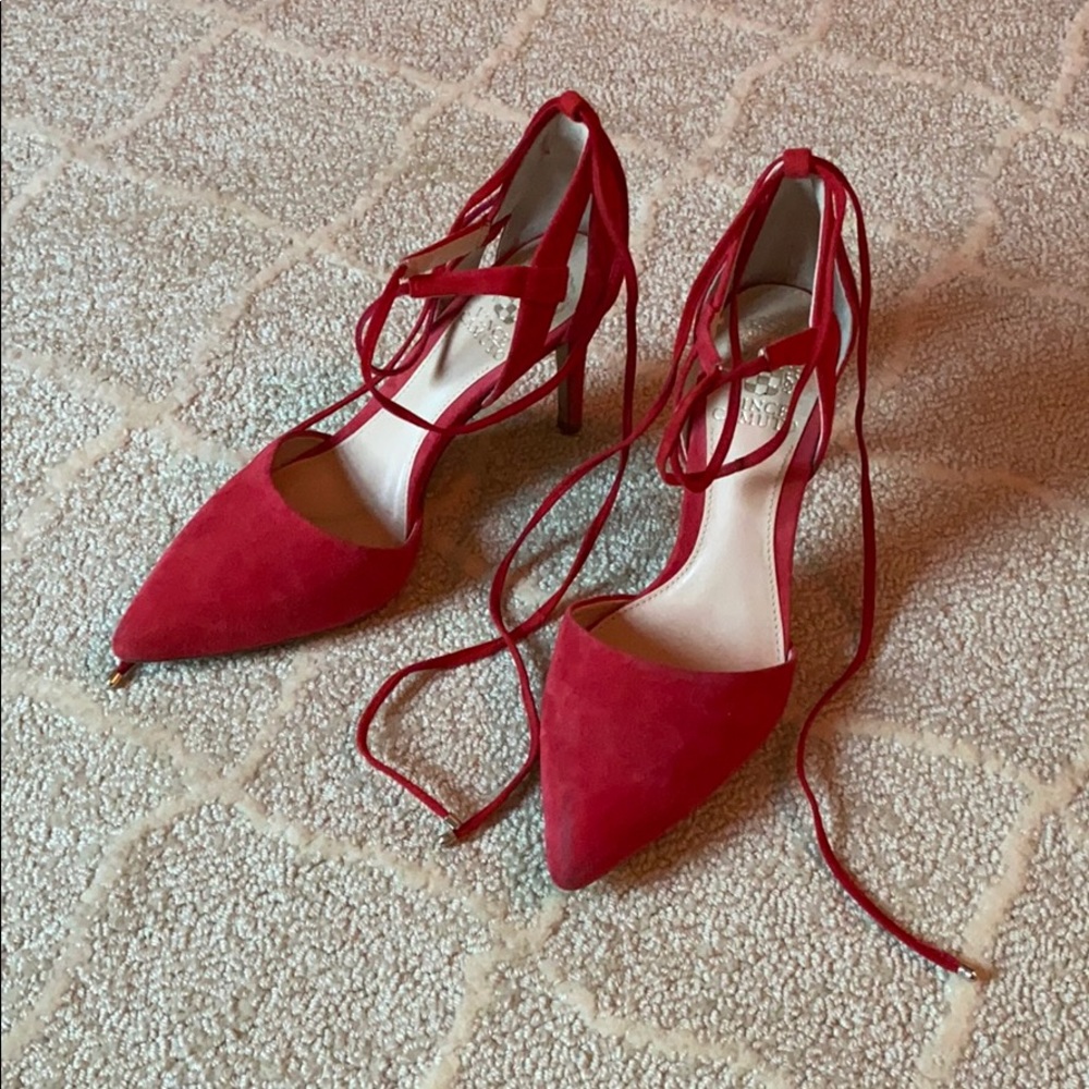 Red pointed toe heels